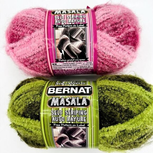 Bernat Masala Bulky Yarn Self Striping Pink Hyacinth Hues Green Thyme Tones (2) - Picture 1 of 7